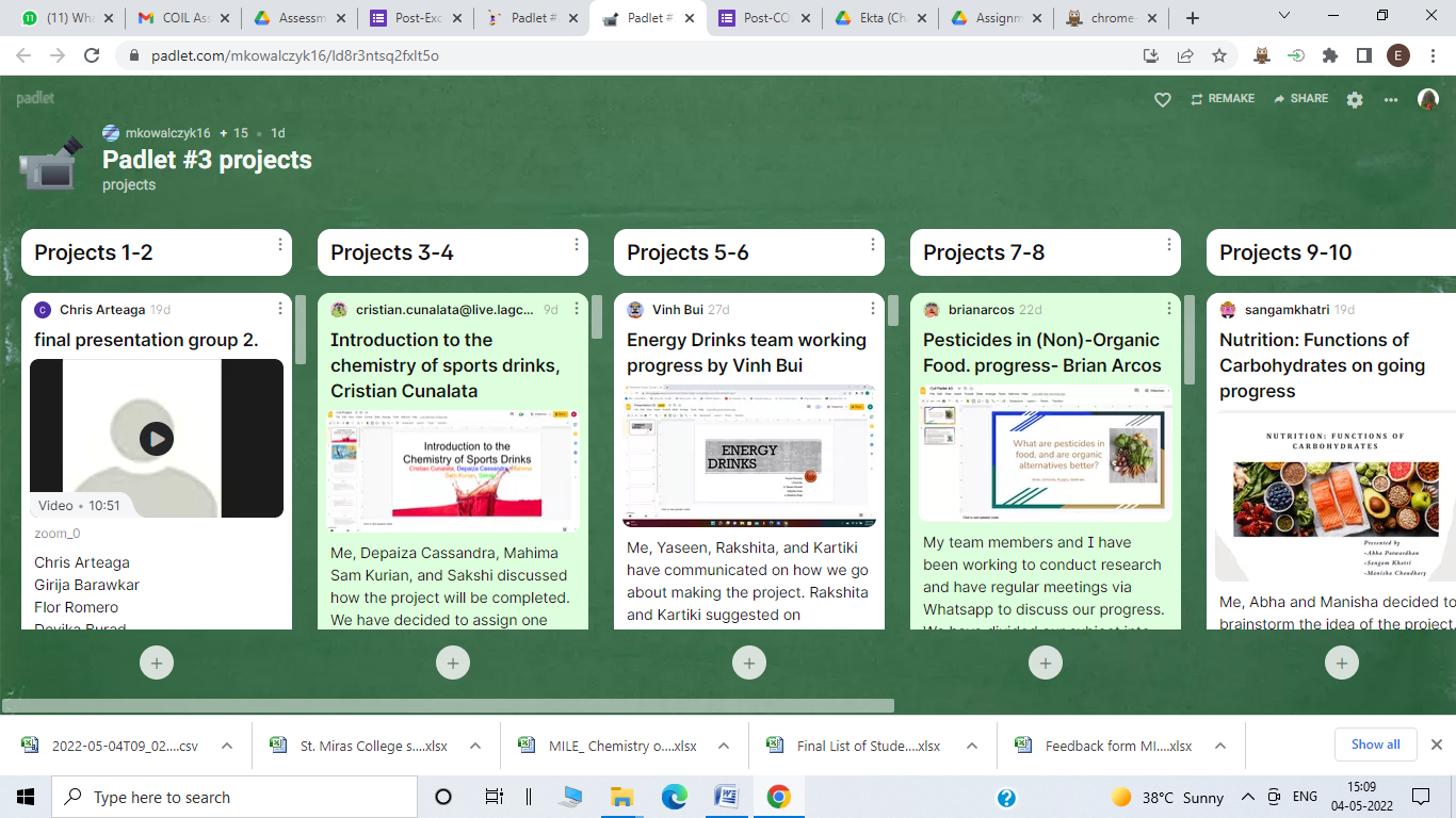 Padlet Photos Students put their videos and comments